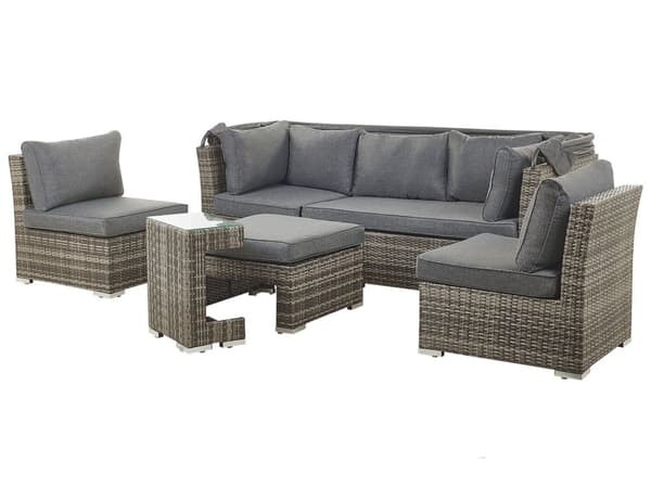 Utendørs Hagesett Grå Mørkebrun Rotting Sofa Baldakinstoler Sidebord Moderne