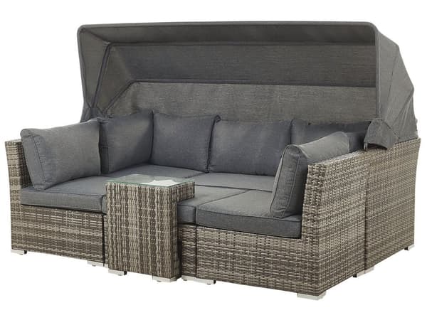 Utendørs Hagesett Grå Mørkebrun Rotting Sofa Baldakinstoler Sidebord Moderne