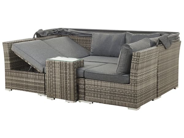 Utendørs Hagesett Grå Mørkebrun Rotting Sofa Baldakinstoler Sidebord Moderne