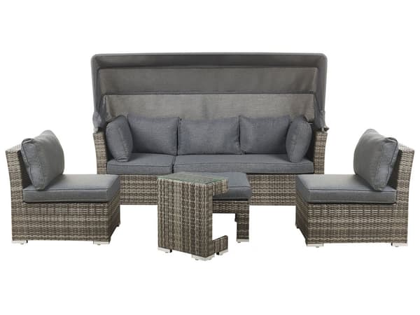 Utendørs Hagesett Grå Mørkebrun Rotting Sofa Baldakinstoler Sidebord Moderne