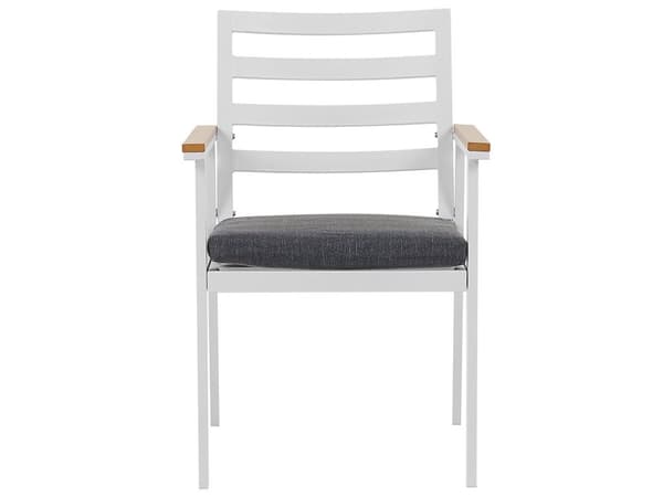 Utendørs spisegruppe Hvit Lyst tre Aluminium Rundt bord ø 105 cm 4 stoler med sitteputer Hage Terrasse Utemøbler Moderne Minimalistisk