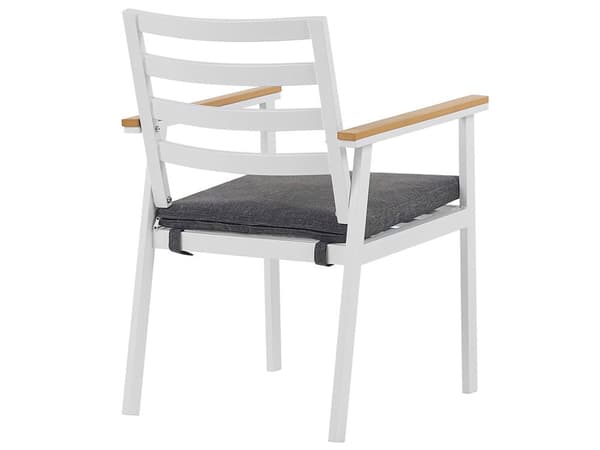 Utendørs spisegruppe Hvit Lyst tre Aluminium Rundt bord ø 105 cm 4 stoler med sitteputer Hage Terrasse Utemøbler Moderne Minimalistisk
