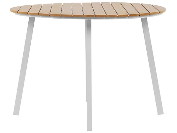 Utendørs spisegruppe Hvit Lyst tre Aluminium Rundt bord ø 105 cm 4 stoler med sitteputer Hage Terrasse Utemøbler Moderne Minimalistisk