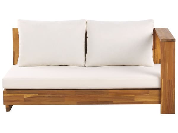 Loungesett Hvit Sertifisert Akasietre 5-seter Modulær L-formet Venstrevendt Hagesofa med sidebord Hvite puter Utemøbler Hage Terrasse