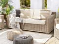 Miniatyrbilde 4 av 11: Loungesett Lysebrun Rotting Flettet Hvite puter 4 personer 2-seter sofa 2 lenestoler Hage Utendørs Boho