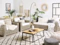 Miniatyrbilde 6 av 11: Loungesett Lysebrun Rotting Flettet Hvite puter 4 personer 2-seter sofa 2 lenestoler Hage Utendørs Boho