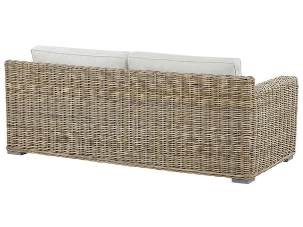 Loungesett Lysebrun Rotting Flettet Hvite puter 4 personer 2-seter sofa 2 lenestoler Hage Utendørs Boho