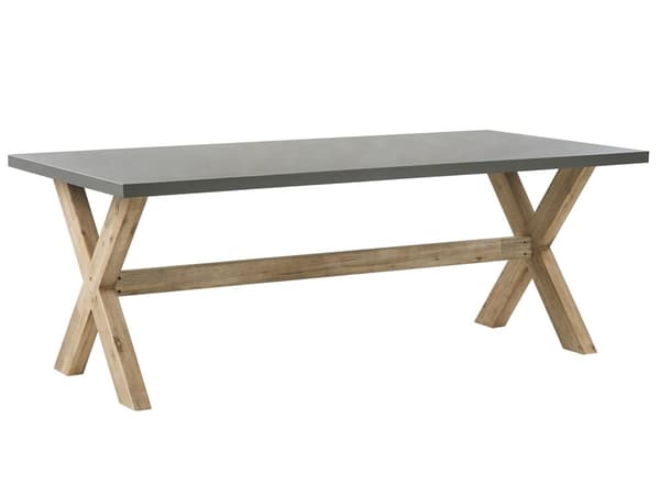 Utendørs spisegruppe Grå Bord i betong 6 flettede stoler Sitteputer Moderne design Hagemøbler