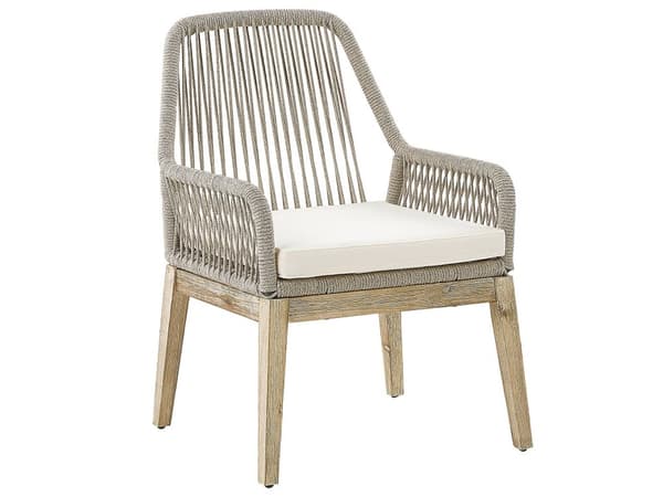Utendørs spisegruppe Grå Bord i betong 6 flettede stoler Sitteputer Moderne design Hagemøbler