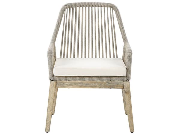 Utendørs spisegruppe Grå Bord i betong 6 flettede stoler Sitteputer Moderne design Hagemøbler