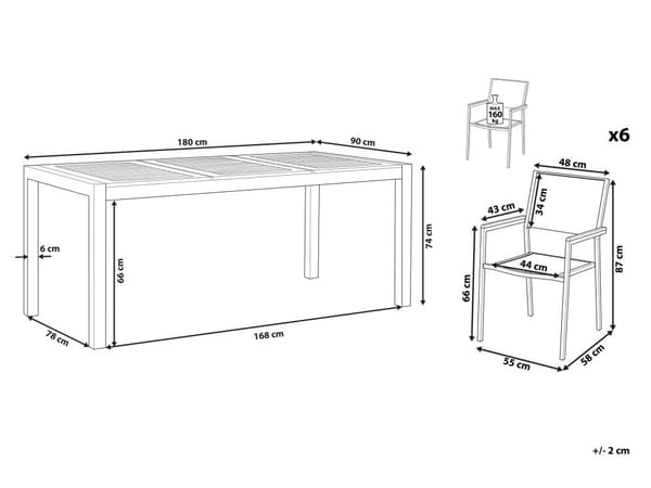 Utendørs spisegruppe Hvit Lyst eukalyptustre 180 x 90 cm 6 stoler Hagemøbler Spisebord Spisestoler