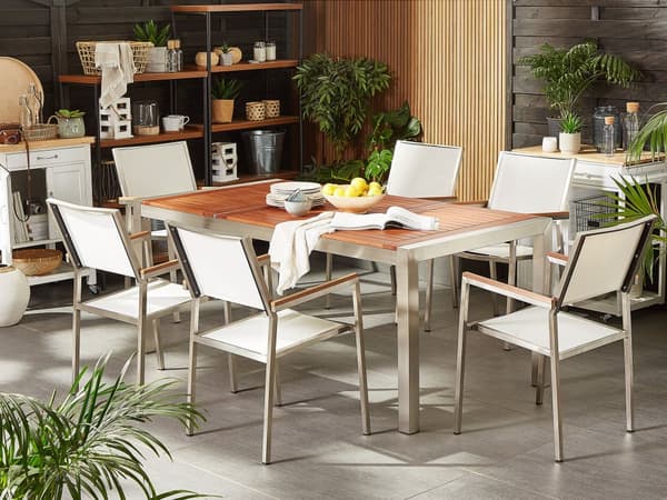 Utendørs spisegruppe Hvit Lyst eukalyptustre 180 x 90 cm 6 stoler Hagemøbler Spisebord Spisestoler