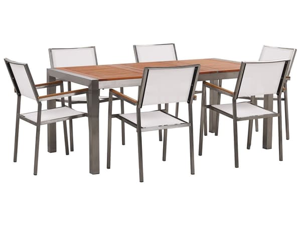 Utendørs spisegruppe Hvit Lyst eukalyptustre 180 x 90 cm 6 stoler Hagemøbler Spisebord Spisestoler