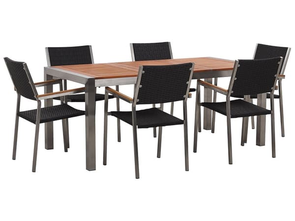 Utendørs spisegruppe Svart Lyst eukalyptustre Rotting 180 x 90 cm 6 stoler Hagemøbler Spisebord Spisestoler