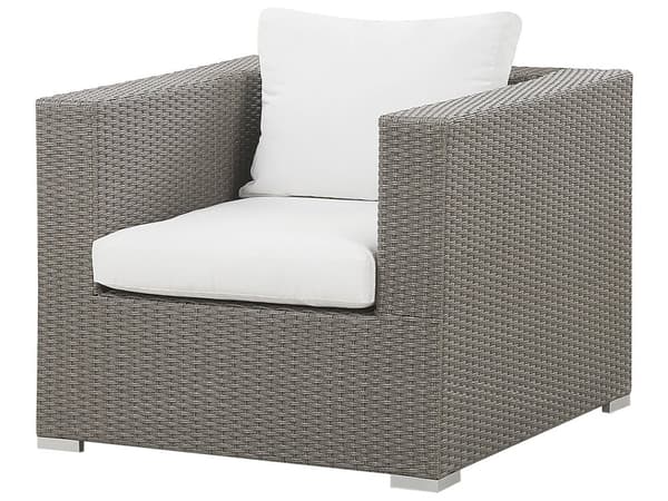 Hagesett Taupe PE-rotting med kremfargede puter for 8 personer 5-delers utesett