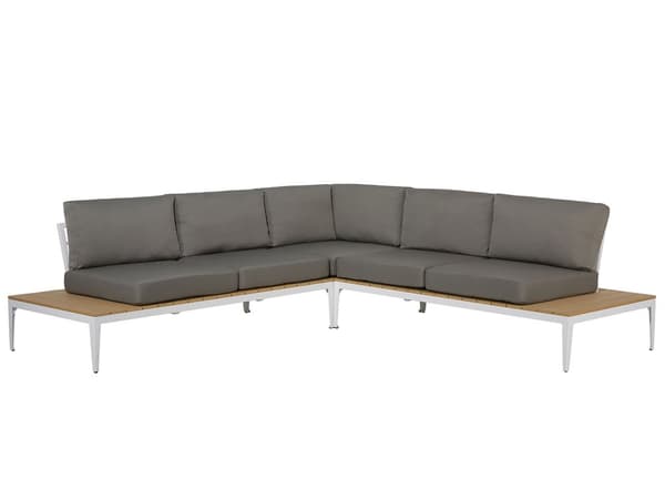 Hagesofasett med grå puter og spaltedesign Bord 5-seters moderne samtalesett