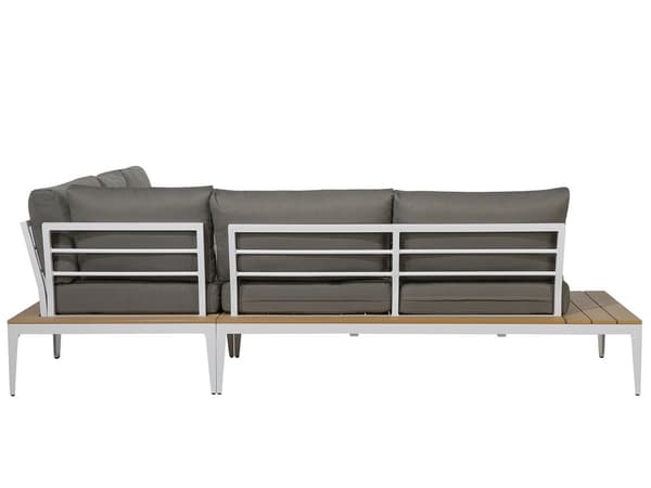 Hagesofasett med grå puter og spaltedesign Bord 5-seters moderne samtalesett