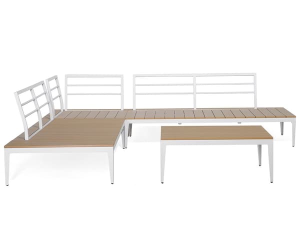 Hagesofasett med grå puter og spaltedesign Bord 5-seters moderne samtalesett