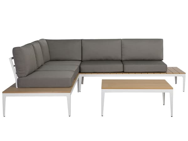 Hagesofasett med grå puter og spaltedesign Bord 5-seters moderne samtalesett