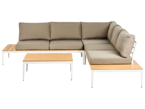 Hagesofasett med grå puter og spaltedesign Bord 5-seters moderne samtalesett
