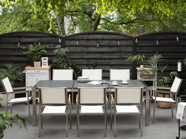 Hagemøbelsett Hvit med flammet granitt 220 x 100 cm 8-seter Hage Utendørs Terrasse