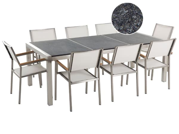 Hagemøbelsett Hvit med flammet granitt 220 x 100 cm 8-seter Hage Utendørs Terrasse