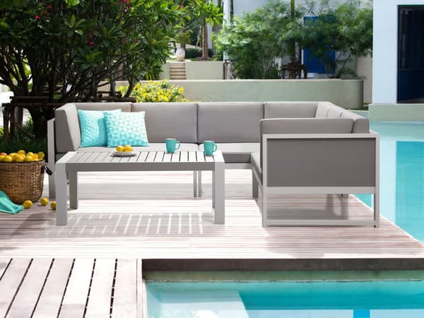Hagesett Hvit Grå Aluminium 6-seters Terrasse Utendørs Skandinavisk Stil