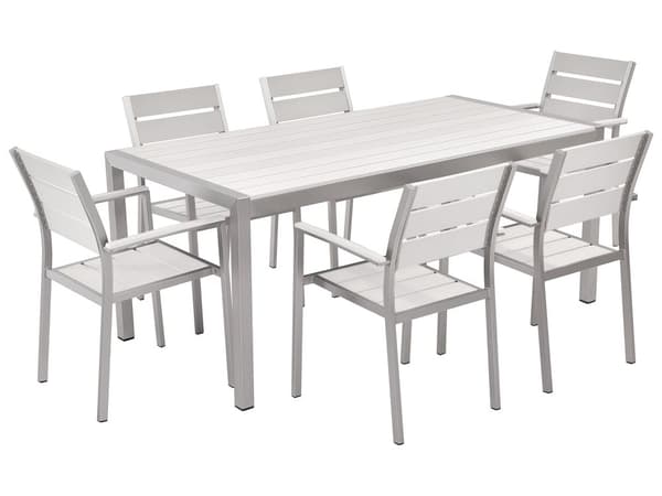 Hagemøbelsett Hvit Plast Tre Utendørs 6-seter Spisegruppe Moderne Hage Terrasse