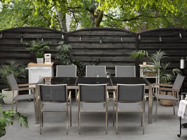 Hagemøbelsett Grå Svart Granitt 220 x 100 cm 8-seter Hage Bordplate Moderne Terrasse