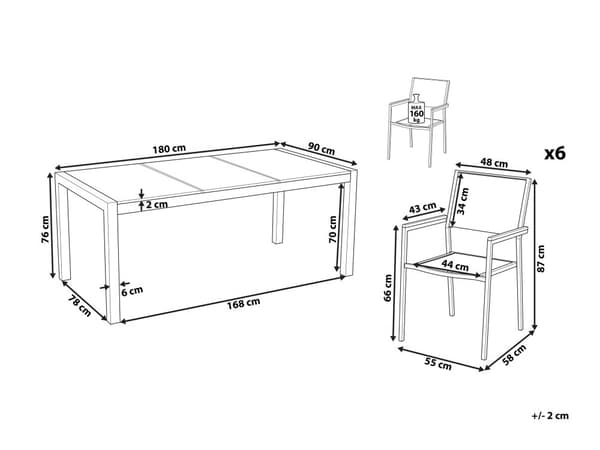 Hagemøbelsett Grå Granitt 180 x 90 cm 6-seter Hage Bordplate Moderne Terrasse