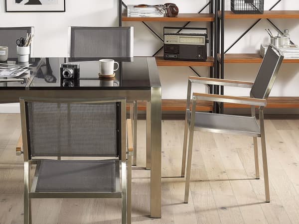Hagemøbelsett Grå Granitt 180 x 90 cm 6-seter Hage Bordplate Moderne Terrasse