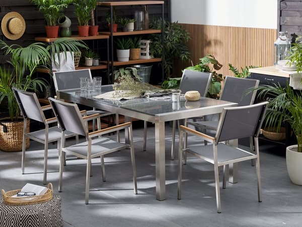 Hagemøbelsett Grå Granitt 180 x 90 cm 6-seter Hage Bordplate Moderne Terrasse