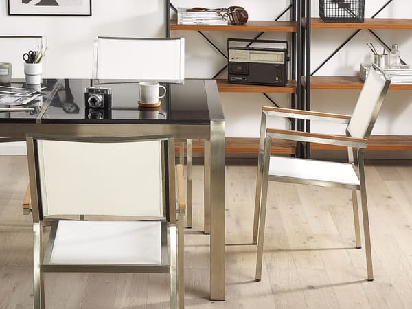 Hagemøbelsett Hvit Grå Granitt 180 x 90 cm 6-seter Hage Bordplate Moderne Terrasse