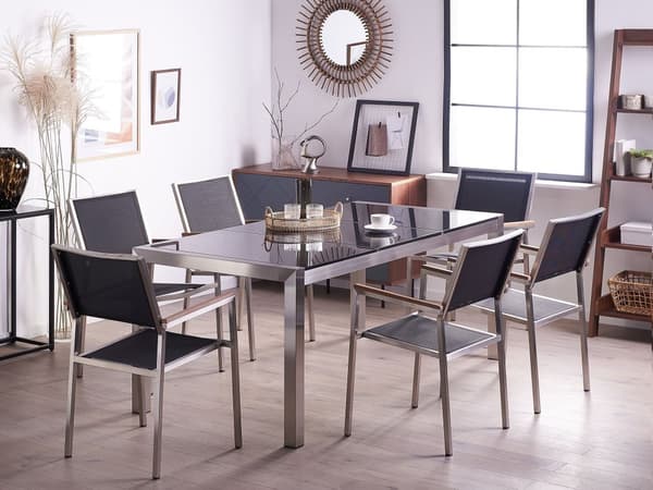Hagemøbelsett Svart Granitt 180 x 90 cm 6-seter Hage Bordplate Moderne