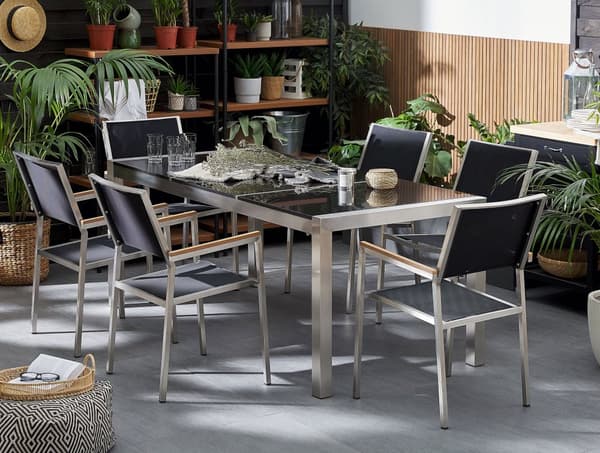 Hagemøbelsett Svart Granitt 180 x 90 cm 6-seter Hage Bordplate Moderne