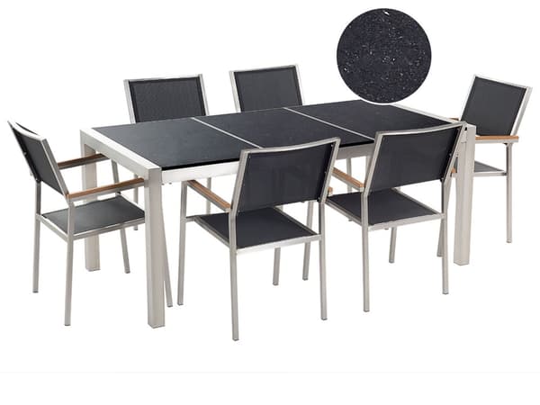 Hagemøbelsett Svart Granitt 180 x 90 cm 6-seter Hage Bordplate Moderne