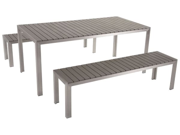 Hagemøbelsett Grå Aluminiumsramme Utendørs Spisegruppe 3 Deler Bordplate 2 Benker
