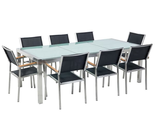 Hagemøbelsett Svart Glass 220 x 100 cm 8-seter Hage Utendørs Terrasse