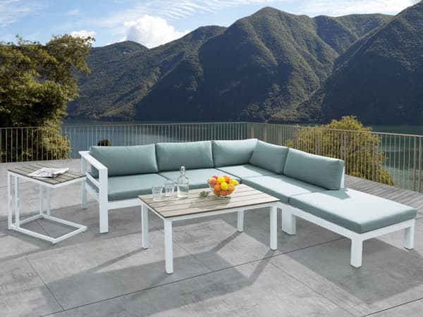 Loungesett Hvit Grønn Aluminium Kunsttre 5-seters sofa Sofabord Sidebord Moderne design Hagemøbler Sittegruppe Utendørs