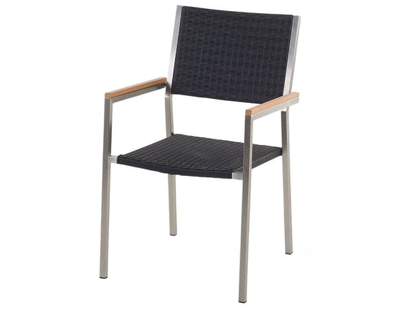 Utendørs spisegruppe Svart 6 stoler 180 x 90 cm Bordplate i svart glass Hagemøbler Spisestoler Spisebord