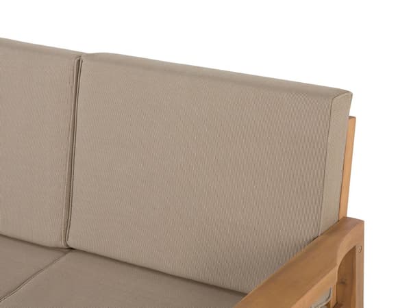 Hagesofasett med puter i taupe Massivt akasietre 4-seters med bord Samtalesett for utendørsbruk