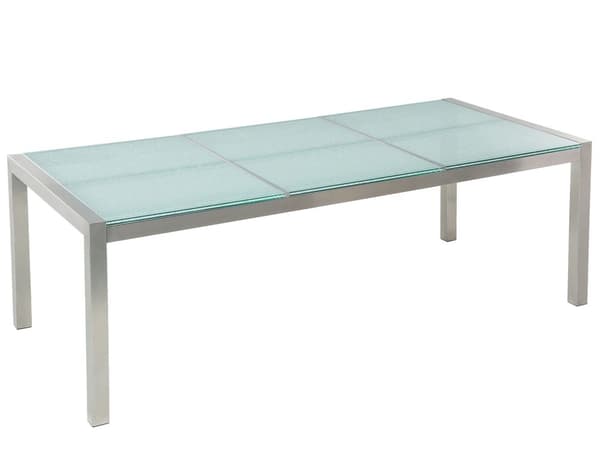Utendørs spisegruppe Grå 8 stoler 220 x 100 cm Bordplate i glass Trippel plate Hagemøbler Spisestoler Spisebord