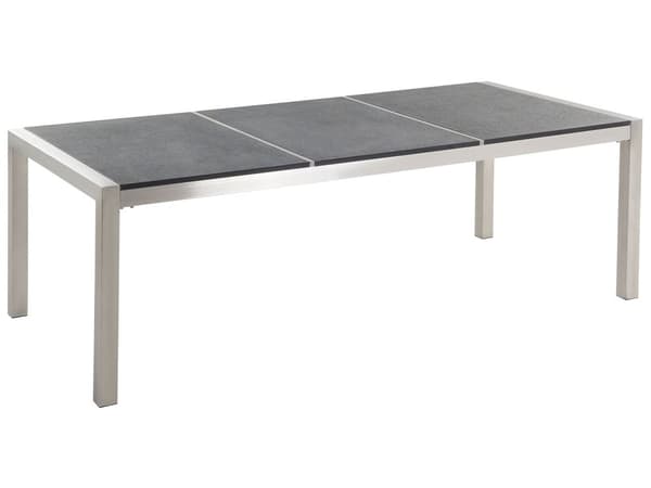Utendørs spisegruppe Beige 8 stoler 220 x 100 cm Bordplate i svart granitt Trippel plate Hagemøbler Spisestoler Spisebord