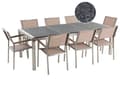 Miniatyrbilde 1 av 11: Utendørs spisegruppe Beige 8 stoler 220 x 100 cm Bordplate i svart granitt Trippel plate Hagemøbler Spisestoler Spisebord
