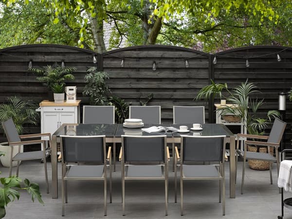 Hagemøbelsett Grå med flammet granitt 220 x 100 cm 8-seter Hage Utendørs Terrasse
