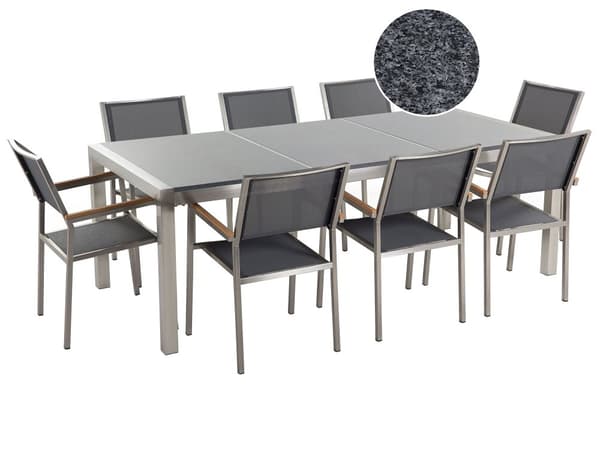 Hagemøbelsett Grå med flammet granitt 220 x 100 cm 8-seter Hage Utendørs Terrasse