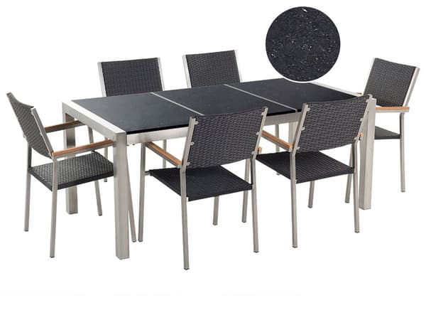 Hagemøbelsett Svart Granitt 180 x 90 cm 6-seter Hage Bordplate Moderne