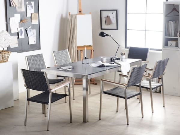 Hagemøbelsett Svart Granitt 180 x 90 cm 6-seter Hage Bordplate Moderne