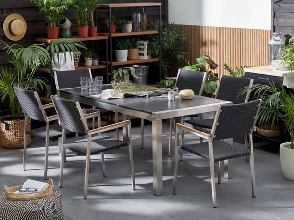Hagemøbelsett Svart Granitt 180 x 90 cm 6-seter Hage Bordplate Moderne