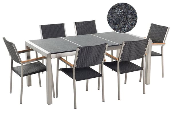 Hagemøbelsett Svart Granitt 180 x 90 cm 6-seter Hage Bordplate Moderne